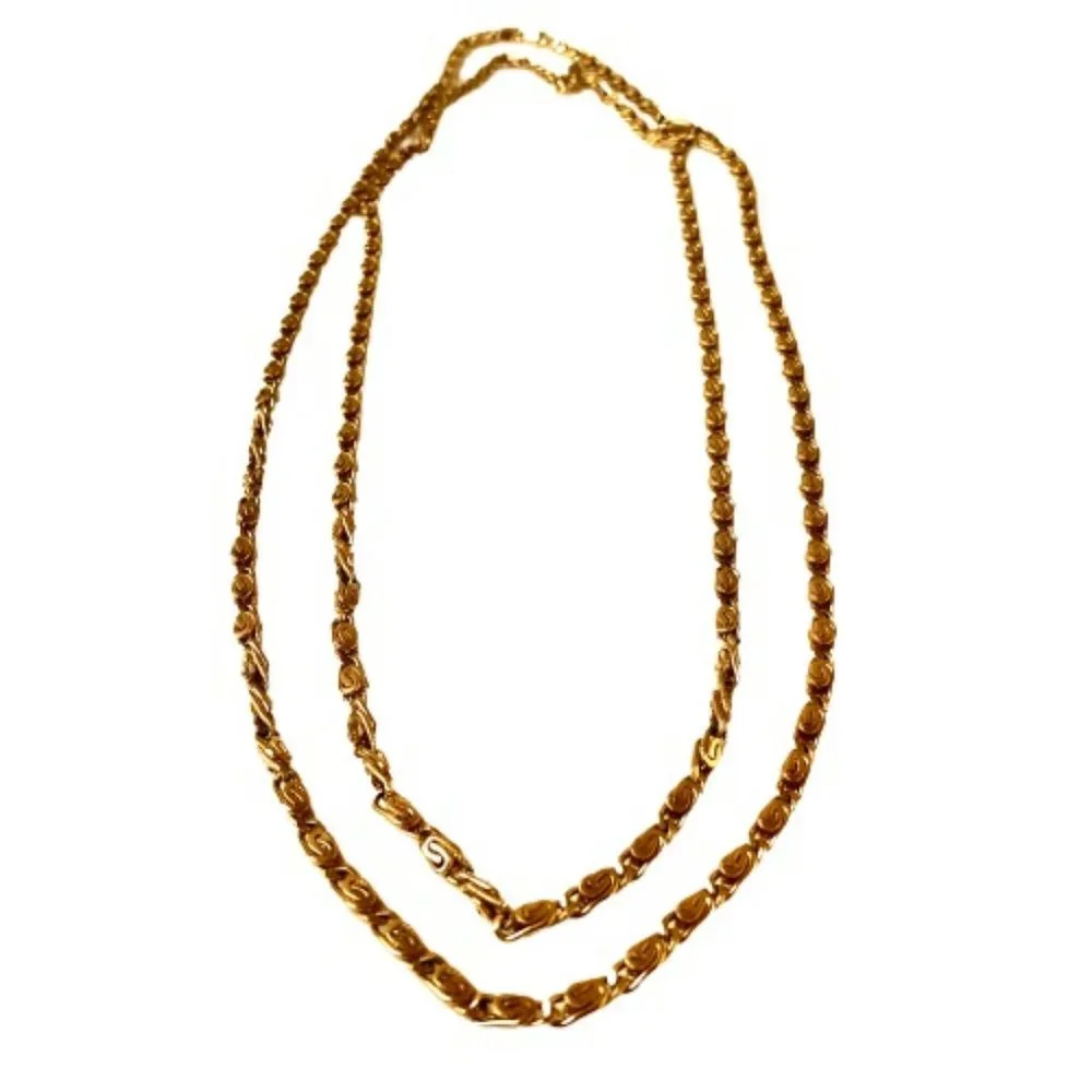 Monet Vintage Gold Tone Chain Necklace Paperclip Fancy Signed Extra Long